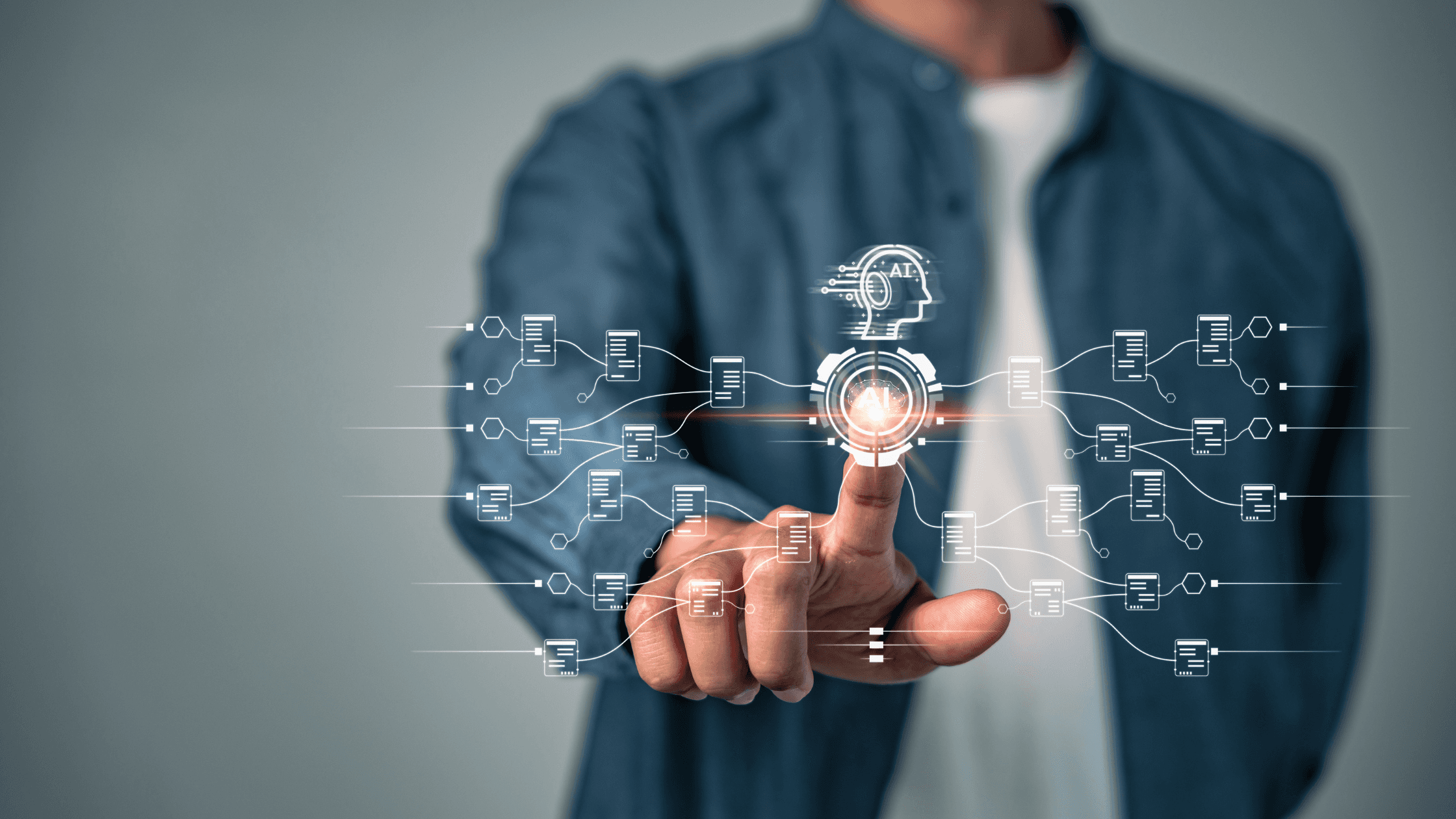 A futuristic AI and digital network interface illustrating the difference between RPA and Agentic AI.